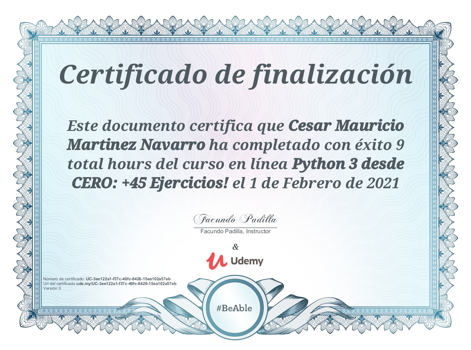 Certificado Udemy